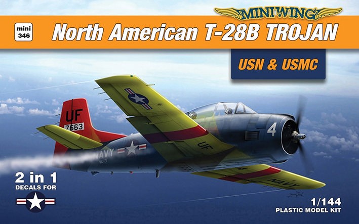 Miniwing Plastic MINI346 North-American T-28B TROJAN / USN + UMSC 2 plastic kits, 3 decals versions, BOXED 1/144