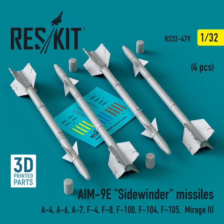 Reskit 32479 AIM-9E 'Sidewinder' missiles (4 pcs.) 1/32