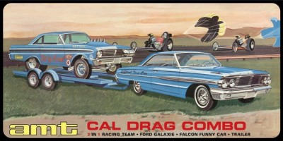 AMT 1223 1964 Ford Galaxie, Falcon funny car Trailer Combo 1/25