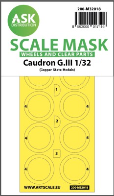 Art Scale 200-M32018 Caudron G.III wheels and canopy frame paint masks (outside only) Kabuki masking foil 1/32