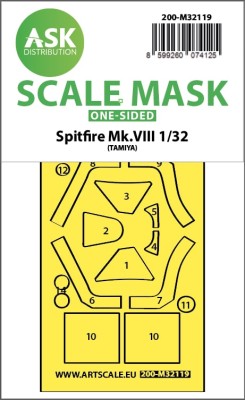 Art Scale 200-M32119 Supermarine Spitfire Mk.VIII canopy frame paint mask (outside only) 1/32