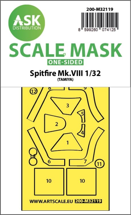 Art Scale 200-M32119 Supermarine Spitfire Mk.VIII canopy frame paint mask (outside only) 1/32