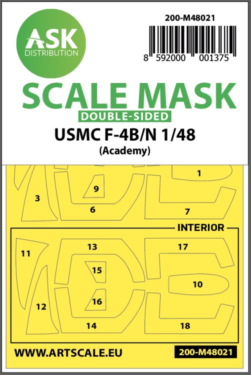Art Scale 200-M48021 USMC McDonnell F-4B/N Phantom Kabuki canopy frame paint masks (inside & outside) 1/48