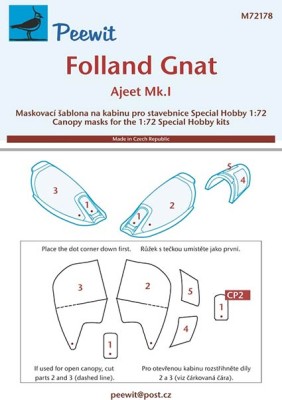 Peewit M72178 1/72 Canopy mask Folland Gnat Mk.I (SP.HOBBY)