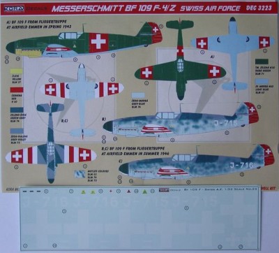 Kora Model DEC3223 Bf 109 F-4/Z (Swiss Air Force) декали 1/32