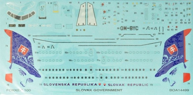 BOA Decals 14499 Fokker 100 Slovak Government (REV) 1/144