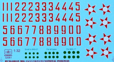 HAD 32061 Decal Hungar.insignias &amp; numbers (MiGs 15-23) 1/32