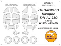 KV Models 72535-1 De Havilland Vampire T.11 / J-28C (AIRFIX #A55204, #A02058A) - двусторонние маски + маски на диски и колеса AIRFIX GB 1/72