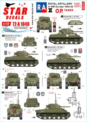 Star Decals 72-A1046 Royal Artillery # 2. British RA in NW Europe. The O.P. tanks.Sherman Mk.V OP, Cromwell Mk.IV OP and Humber Scout Car 1/72