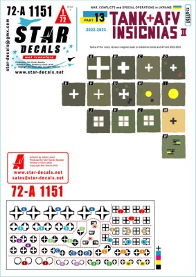 Star Decals 72-A1151 War in Ukraine # 13Ukrainian Tanks and AFV insignias (II).Some of the many various insignias seen in 2022-23 1/72