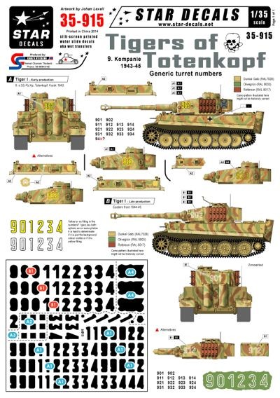 Star Decals STAR35915 Generic turret numbers for Early and Late Pz.Kpfw.VI Tiger I. 9. Kompanie in 1943-45.Komp. 1943-45 1/35