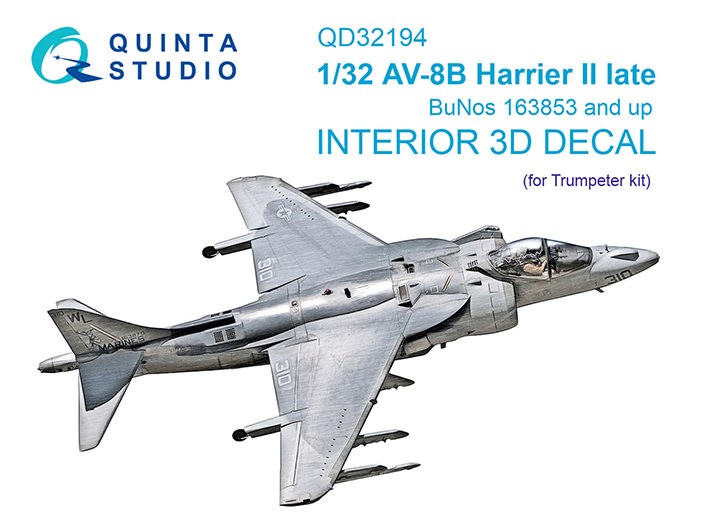 Quinta Studio QD32194 AV-8B Harrier II поздний (Trumpeter) 3D Декаль интерьера кабины 1/32