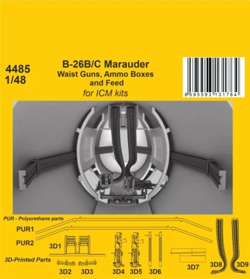 CMK 4485 B-26B/C Marauder Waist Gun, Ammo Boxes &amp; Feed 1/48