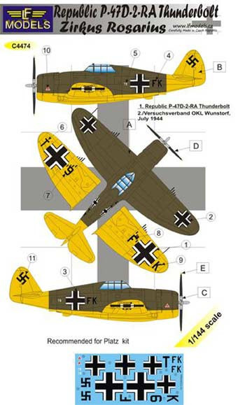 Lf Model C4474 Decals P-47D-2-RA Thunderbolt Zirk.Rosarius 1/144