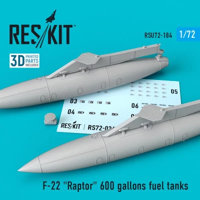 Reskit RSU72-184 F-22 'Raptor' 600 gallons fuel tanks 1/72