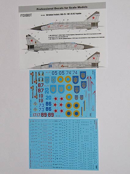 Foxbot Decals FBOT72016T Ukrainian Foxbats: Mikoyan MiG-25 and Stencils 1/72