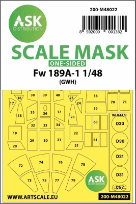 Art Scale 200-M48022 Focke-Wulf Fw-189A-1/Fw-189A-2 Kabuki wheels and canopy frame paint masks (outside only) 1/48
