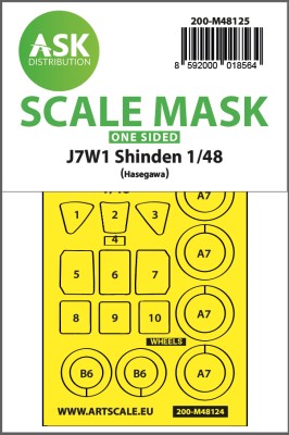 Art Scale 200-M48125 Kyushu J7W1 Shinden wheels and canopy frame paint mask (outside only) 1/48