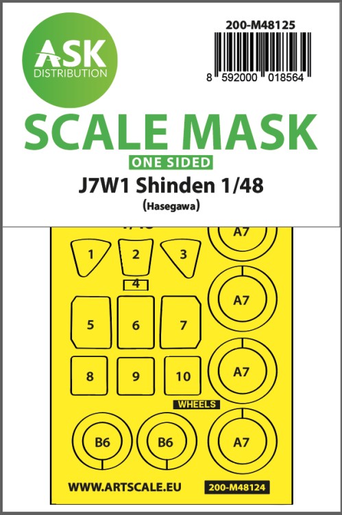 Art Scale 200-M48125 Kyushu J7W1 Shinden wheels and canopy frame paint mask (outside only) 1/48