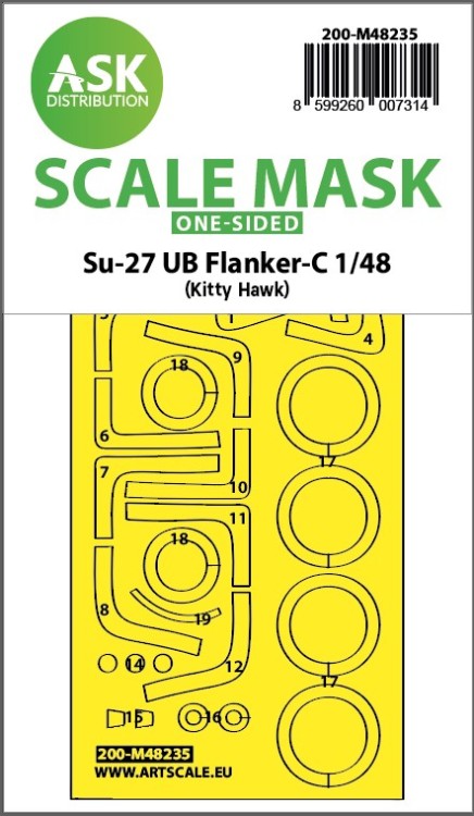 Art Scale 200-M48235 Suchoj Su-27UB Flanker-C one-sided self adhesive fit masks for clear parts 1/48