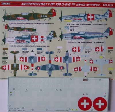Kora Model DEC3224 Bf 109 G-6/G-14 (Swiss air Force) декали 1/32