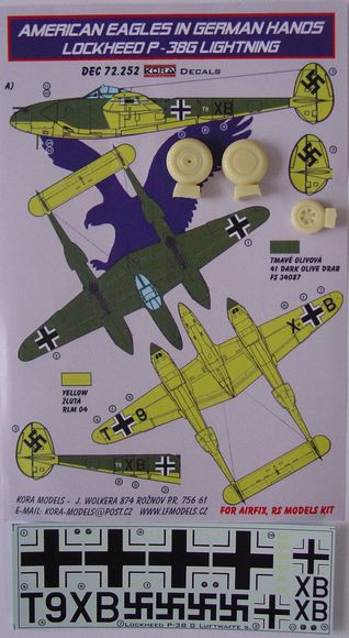 Kora Model DEC72252 Lockheed P-38G Lightning (Luftwaffe) декали декали 1/72