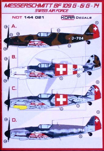 Kora Model NDT144021 Bf 109G-6/G-14 Swiss Air Force декали 1/144