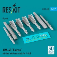 Reskit 72490 AIM-4D 'Falcon' missiles w/ launch rails 1/72