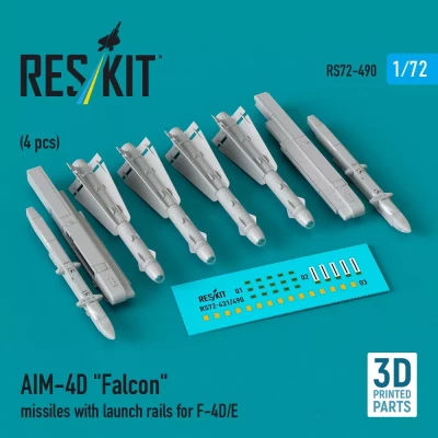 Reskit 72490 AIM-4D 'Falcon' missiles w/ launch rails 1/72