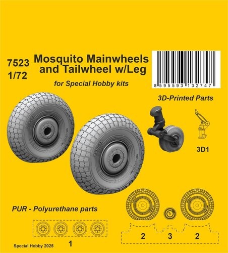 CMK 7523 Mosquito Mainwheels and Tailwheel w/Leg 1/72