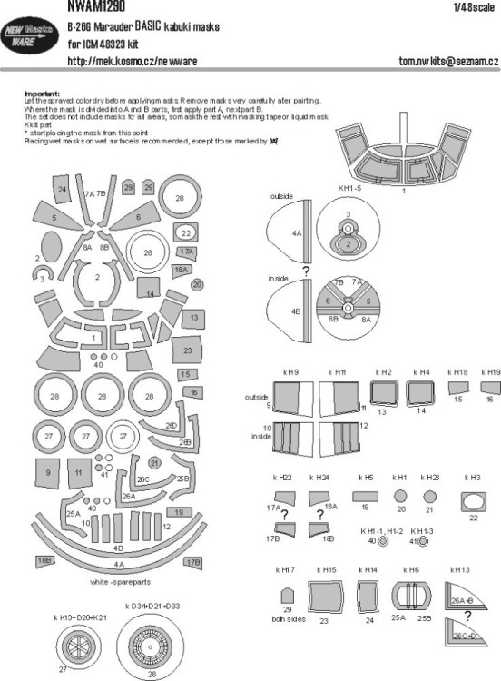 New Ware NWA-M1290 Mask B-26C Marauder BASIC (ICM 48323) 1/48