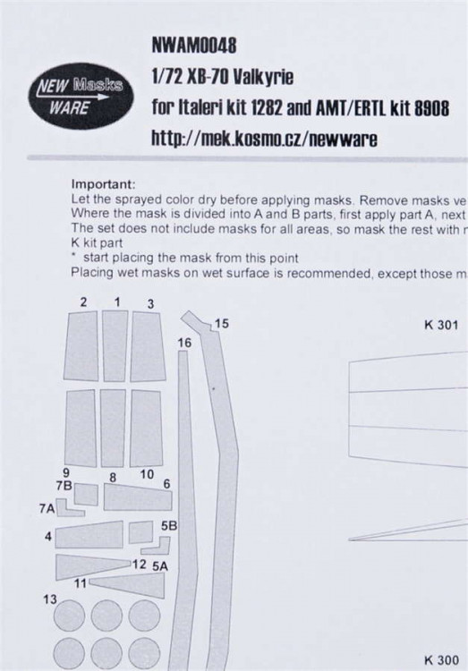 New Ware NWA-M0048 1/48 Mask XB-70 Valkyrie (ITAL)