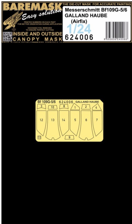 HGW 624006 Mask Bf 109 G-5/6 Galland Haube (AIRFIX) 1/24