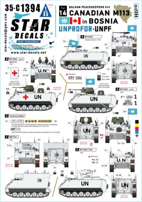 Star Decals 35-C1394 Canadian M113 in Bosnia.Balkan Peacekeepers # 14.M113A2, M113A2 ACAV, M577A1 and M113A2 TUA 1/35