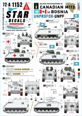 Star Decals 72-A1152 Canadian M113 in Bosnia.Balkan Peacekeepers # 14.M113A2, M113A2 ACAV, M577A1 and M113A2 TUA 1/72