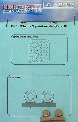Aires 7258 P-40 wheels &amp; paint masks (type B) 1/72