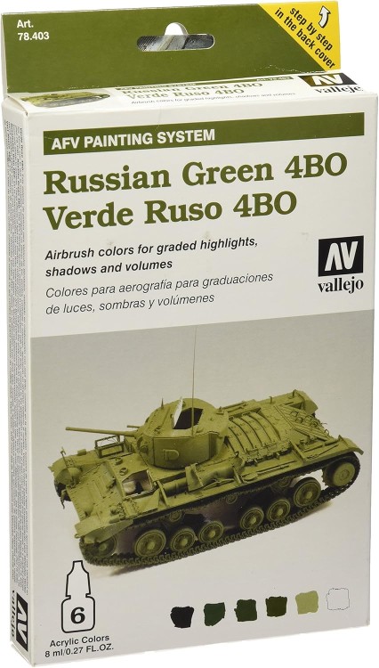 Valejio VAL-78403 Набор красок для аэрографии, цвета: советский 4бо времен второй мировой войны (russian green 4bo), шесть флаконов по 8 мл.