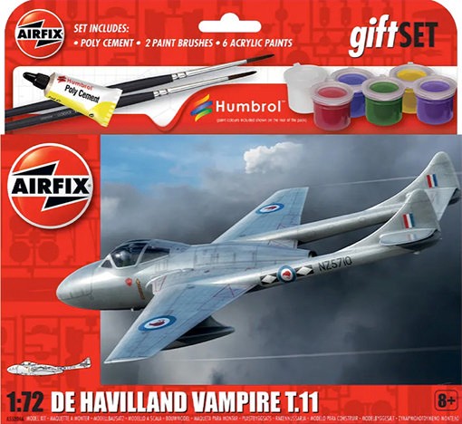 Airfix 55204A de Havilland Vampire T.11 Starter Set includes Acrylic paints, brushes and poly cement 1/72