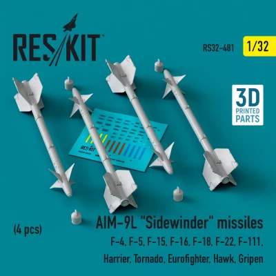 Reskit 32481 AIM-9L 'Sidewinder' missiles (4 pcs.) 1/32
