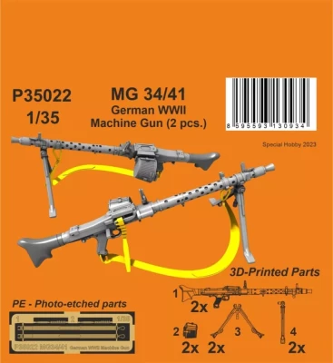 CMK P35022 MG 34/41 German WWII Machine Gun, 2 pcs. (3D) 1/35