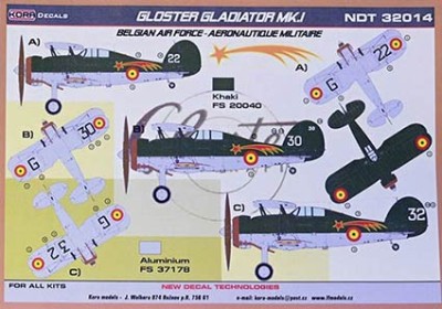 Kora Model NDT32014 Gloster Gladiator MK.I Belgian AF декали 1/32