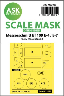 Art Scale 200-M32020 Messerschmitt Bf-109E-4 &amp; Bf-109E-7 wheels and canopy frame paint masks (outside only) 1/32