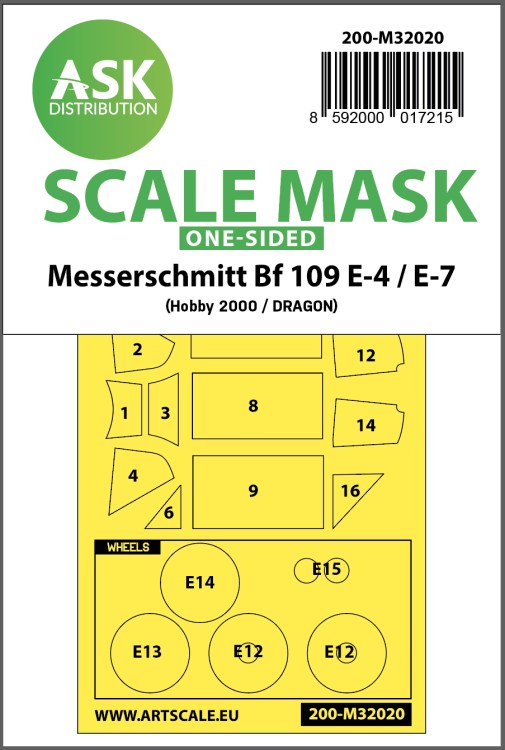 Art Scale 200-M32020 Messerschmitt Bf-109E-4 & Bf-109E-7 wheels and canopy frame paint masks (outside only) 1/32