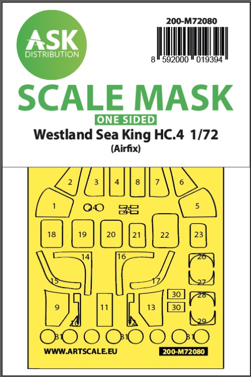 Art Scale 200-M72080 Westland Sea King HC.4 wheels and canopy frame paint masks (outside only) 1/72