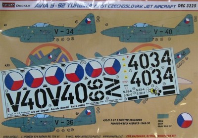 Kora Model DEC3225 Avia S-92 Turbina (Czechoslovakia) декали 1/32