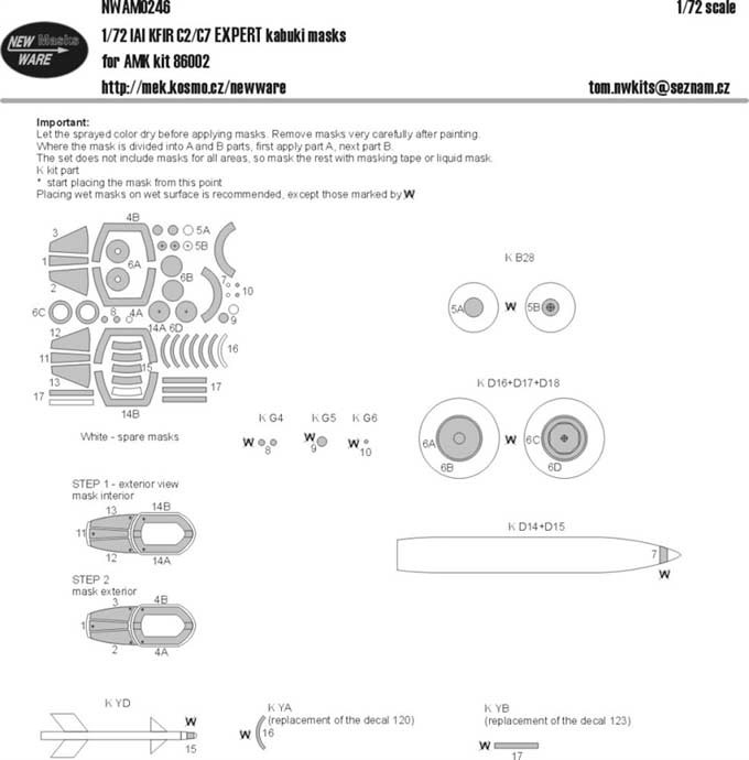 New Ware NWA-M0246 1/72 Mask IAI KFIR C2/C7 EXPERT (AMK 86002)