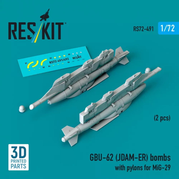 Reskit 72491 GBU-62 (JDAM-ER) bombs w/ pylons for MiG-29 1/72