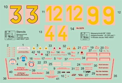 HM Decals HMD-48007 1/48 Decals Bf 109G NJG Wilde Sau JG 300 - Part 1