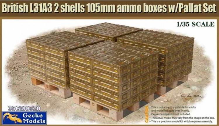 Gecko Models 35GM0020 British L31A3 2 Shells 105mm Ammo Boxes w/Pallat Set 1/35