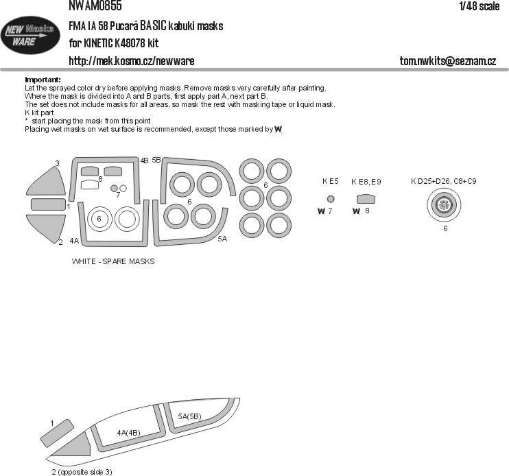 New Ware NWA-M0855 Маска FMA IA 58 Pucar? BASIC (KINETIC K48078) 1/48